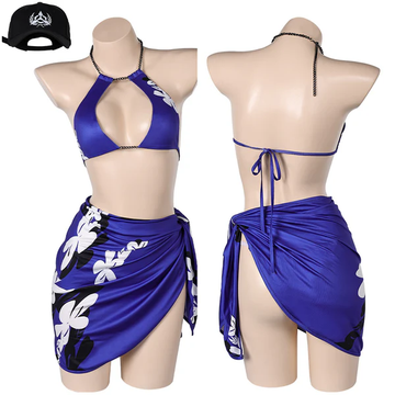 Tekken Costume Purple Cosplay Swimsuit Hat Set For Adult Female Halloween Carnival Suit